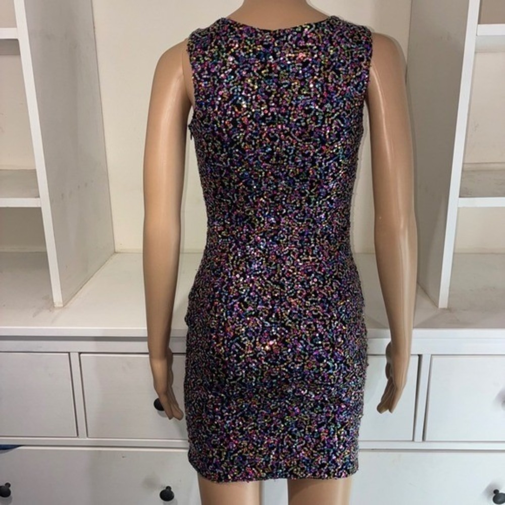 Candies Womens Black Multi Color Sequin Sleeveless Bodycon Mini Dress Size S - Picture 3 of 7